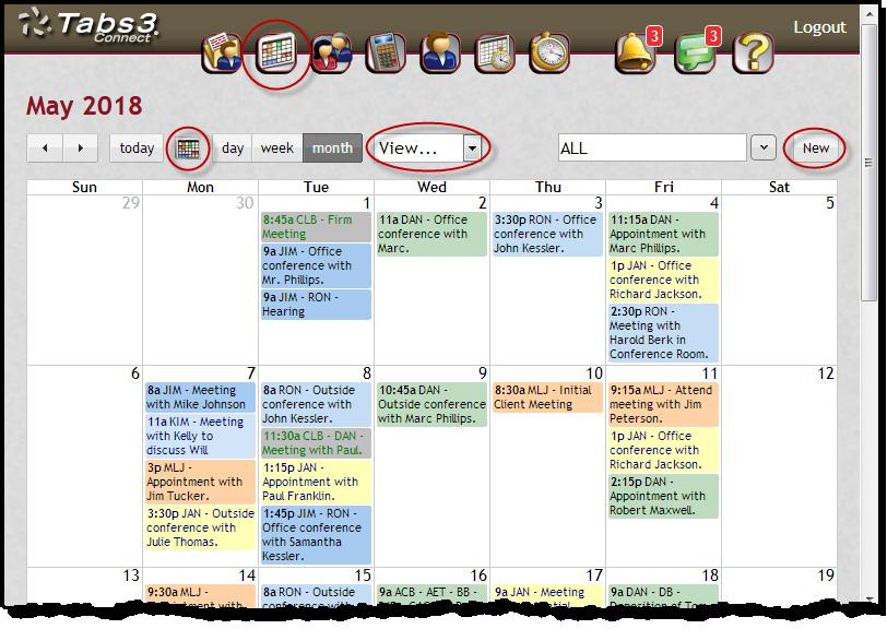 Viewing the Calendar Tabs3 Connect offers a firm-wide calendar, even when you are away from the firm.