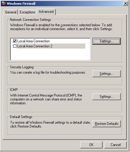Advanced tab (See Figure 21): In the Network Connection Settings section, de-select the Local Area Connection pertaining to the LC/MS NIC.