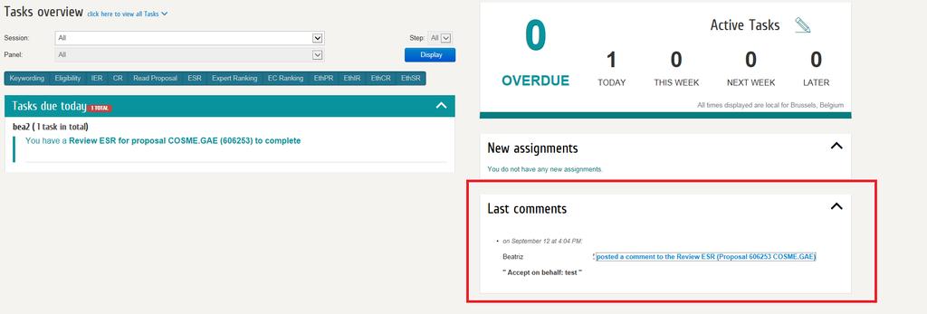 displayed on the right side, as well as an overview of amount of tasks by due date. You can see new comments in accepted tasks, if applicable.