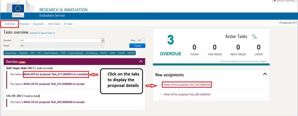 Managing tasks from the Dashboard You can access the Proposals Details screen from