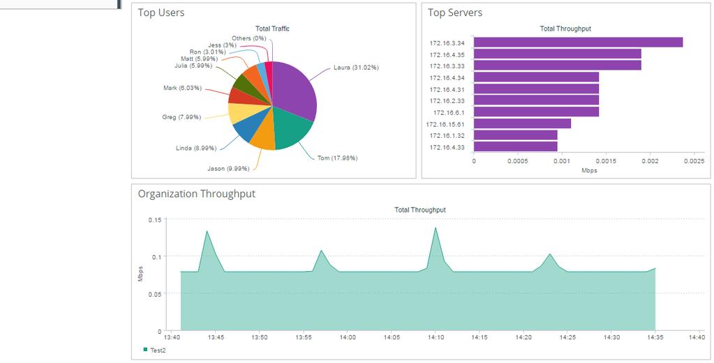 Insights Organization Summary You can edit each display for the presentation you find most useful. For example, the first section of the Insight displays the throughput for the top 10 uplinks.