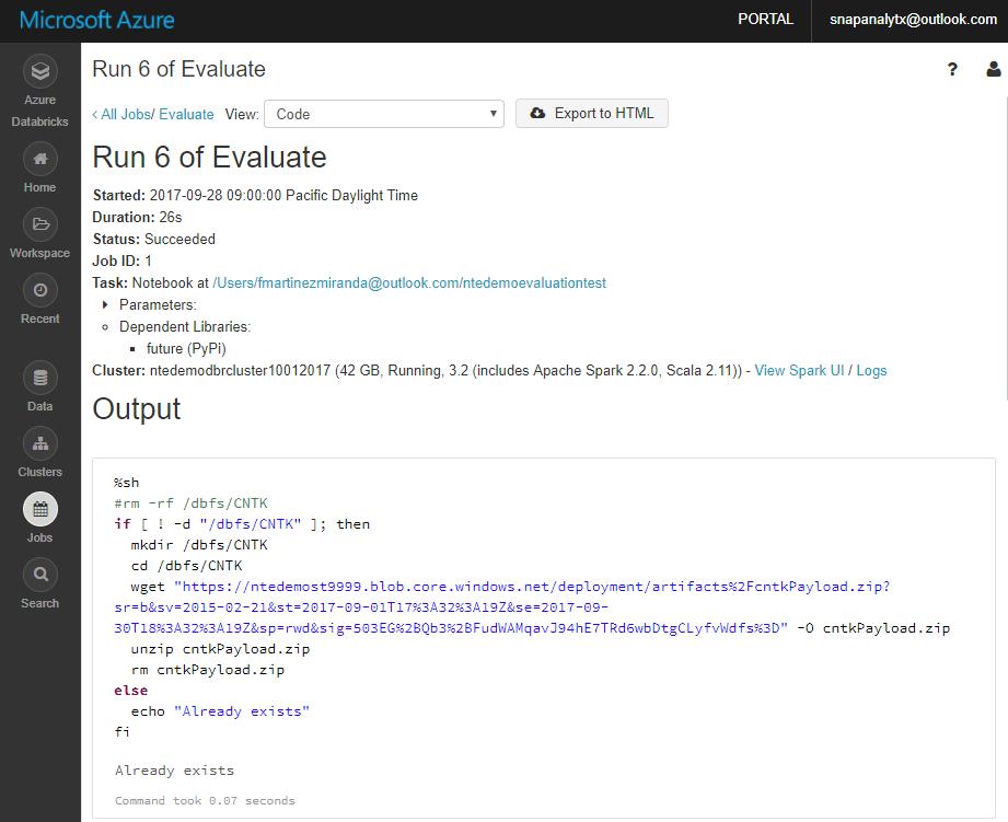 In the Azure Databricks Jobs Portal you can view: The list of