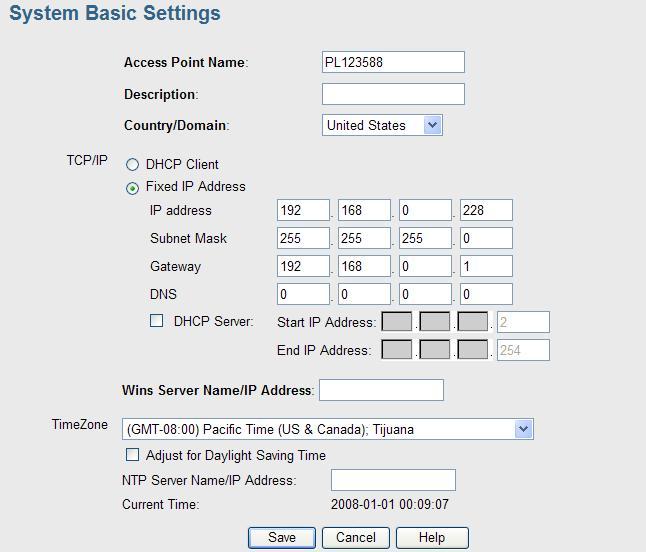 Chapter 5 System 5.1 Basic Settings Click Basic Settings on the System menu to view a screen like the following.
