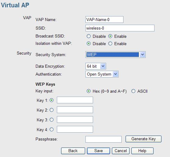 Security Settings - WEP This is the 802.11b standard.