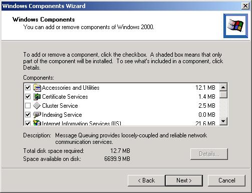 dhcpd dns rras webserver (IIS) Radius Server (Internet Authentication Service) Certificate Authority Windows 20