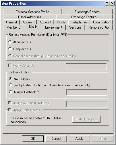 Grant Remote Access for Users 1. Select Start - Programs - Administrative Tools- Active Directory Users and Computers. 2. Double click on the user who you want to enable. 3.