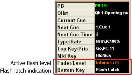 Compulite Chapter 7 A latched flash key (see Flash behavior page 220) toggles the values in the current cue on or off. Flash keys always work in cut time.