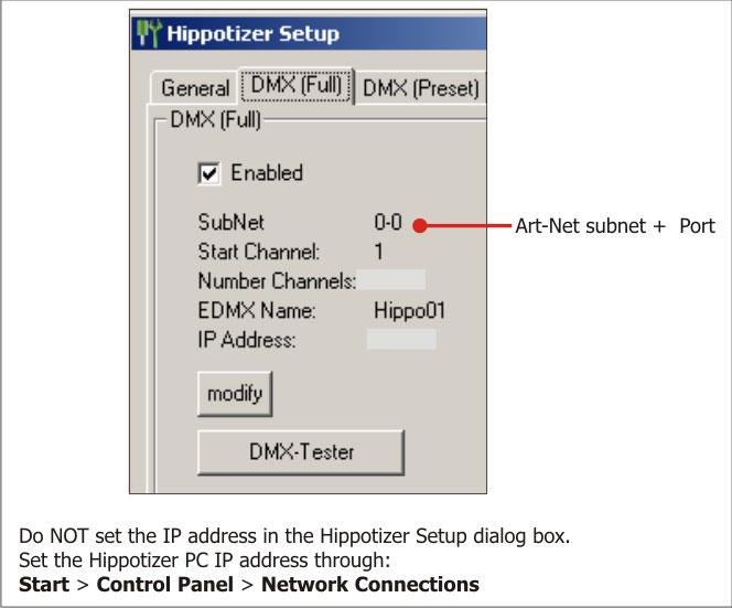 Figure 135: Hippotizer Setup dialog box, DMX tab detail (see the Hippotizer user s guide) 7 Save