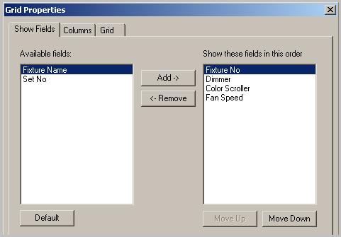 Compulite Chapter 3 Figure 33: The Grid Properties dialog box Tab Show Fields Columns Grid What you can do The Available Fields appear in the left list box.