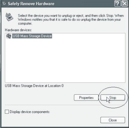 Remove from USB port (1) Double click the icon of safely remove hardware on the task
