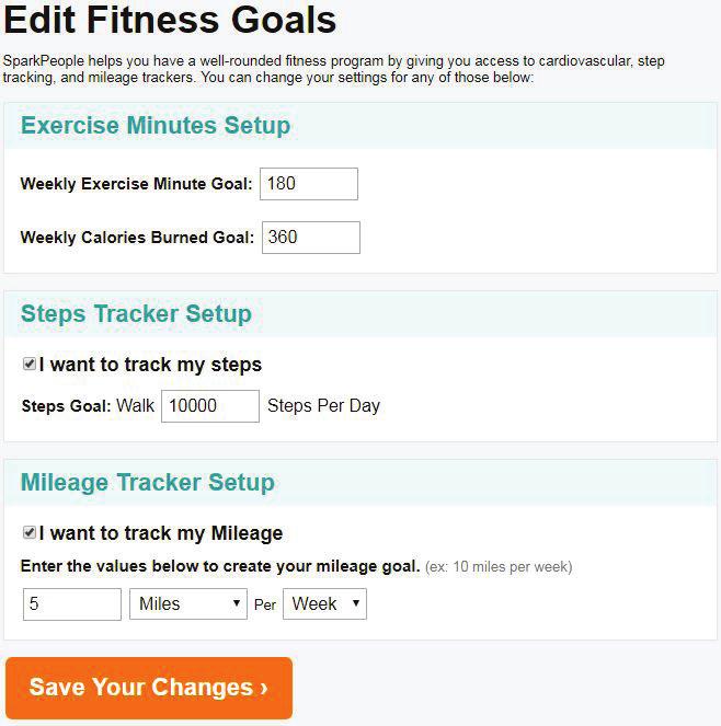 2. If you would like to change your Fitness Goals, click Use all of SparkPeople and roll