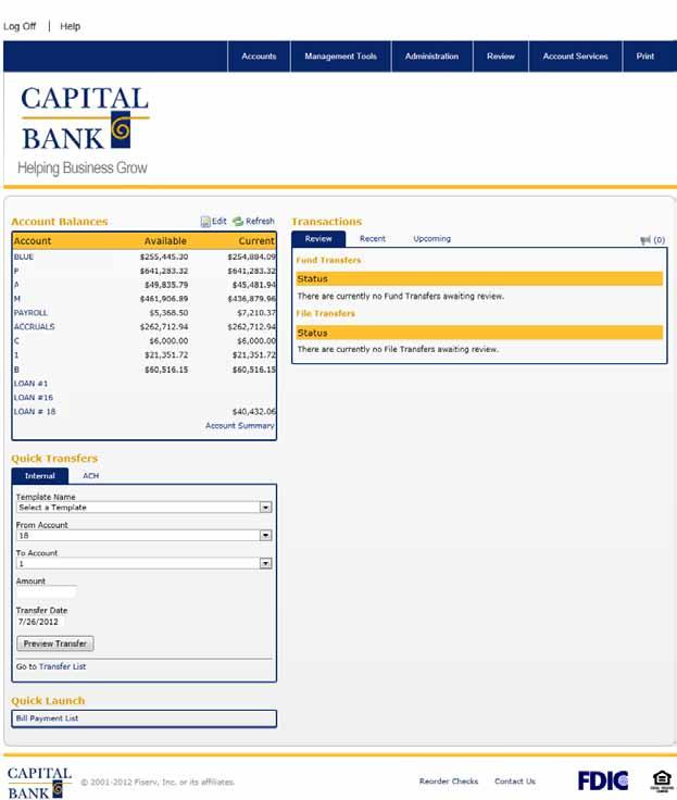 Three Step Login This is the first page after Login. It is a summary review of account balances and transactions on your accounts.