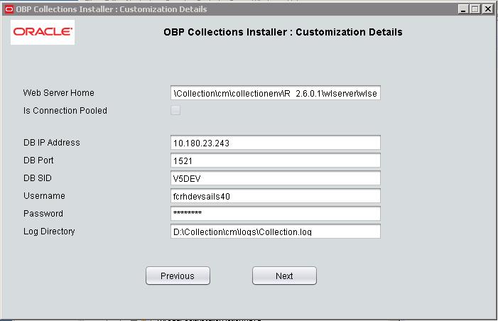 Using the Collection Installer Figure 1 3 Collection Installer:Weblogic Server Details 7.