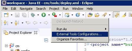 7 Setting Variable in cmdeploy To set asbase variable in cmdeloy ant script: 1. Navigate to Open External Tools Dialog.
