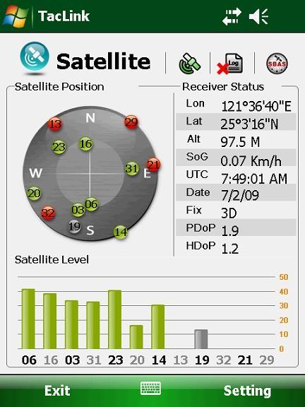 No X indicates logging is activated. This icon appears only if SBAS is enabled. (See the next section for information.) Shows the overhead satellite positions. Shows the result of GPS positioning.