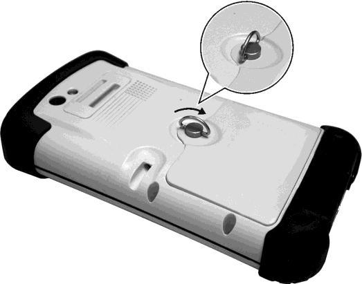 Attach the bottom side of the battery cover to the device at an angle and then, with the handle