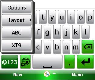 To use a different mode, tap and hold the @123 or ABC key (at the lower left corner) to display the menu and then tap your selection. Tap to select a mode. Tap and hold to display the menu.