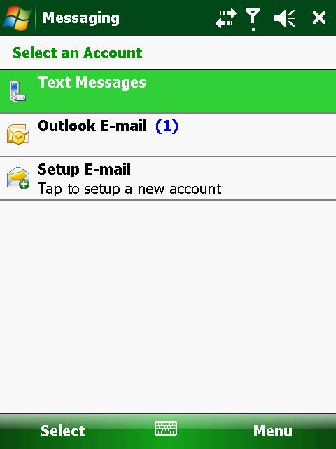 Messaging: Sending and Receiving Messages You can work with e-mail and text messages (select models only) from Messaging. Tap Messaging. The account selection screen appears.