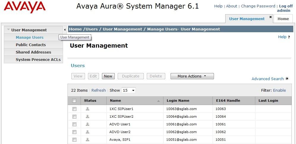 5.2. Administer Users In the subsequent screen (not shown), select Users > User Management