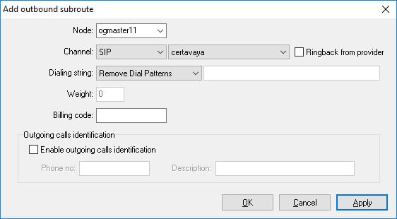 In the resulting window, select the relevant Node (ogmaster11, created during the OpenGate install), and under Channel select SIP.