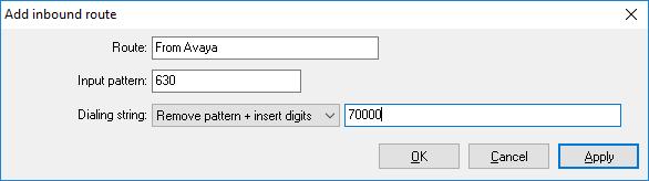 In the resulting window enter a descriptive name for Route. In this example any calls beginning with 630x will route to 70