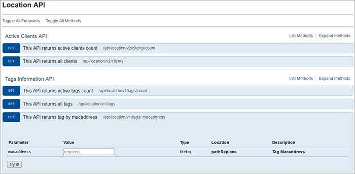 Using Try It Method Cisco CMX REST API Getting Started Guide Step 3 Enter the Username and Password to access the APIs.