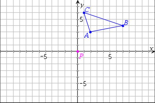 7. Using the results from exercise 6 a d, perform the following rotations on the grid supplied. a. Rotate ABC 90 o about the origin, P. Label the vertices A, B, and C. b.