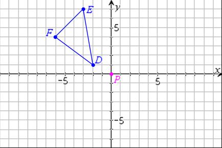8. Perform the following rotations on the grid supplied. a. Rotate DEF 90 o about the origin, P. Label the vertices D, E, and F. b. Rotate DEF 180 o about the origin, P.