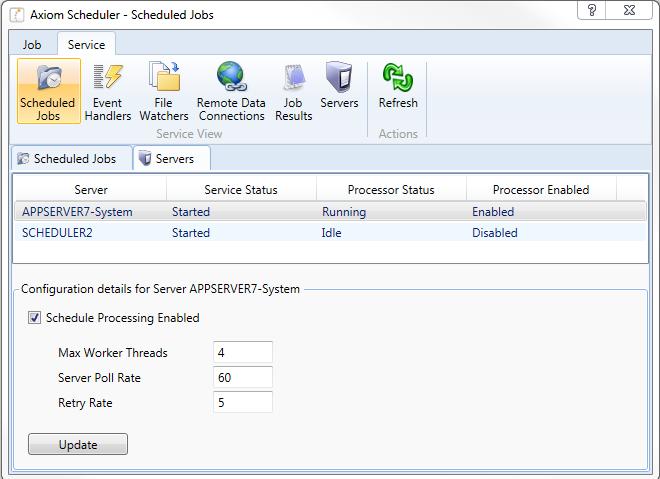 Refreshing Axim TEST Yu shuld nw see the Scheduler Server appear in the Scheduler >