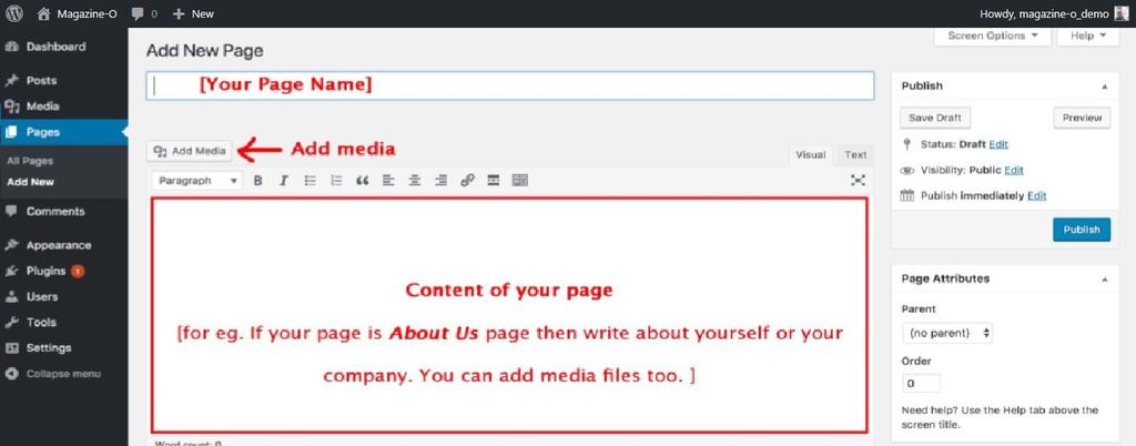 After adding all content, you can publish your page and create necessary pages by same method.