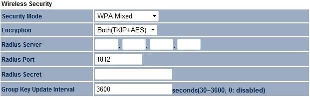 34 WPA Encryption: WPA RADIUS Encryption WPA type RADIUS Server RADIUS Server Port RADIUS Secret Select the WPA encryption you would like.