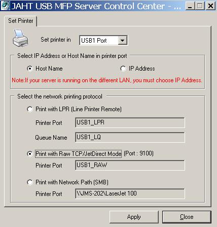 4.4.4 Using the Control Center for Raw TCP/JetDirect Printing Windows Platform: Windows 20