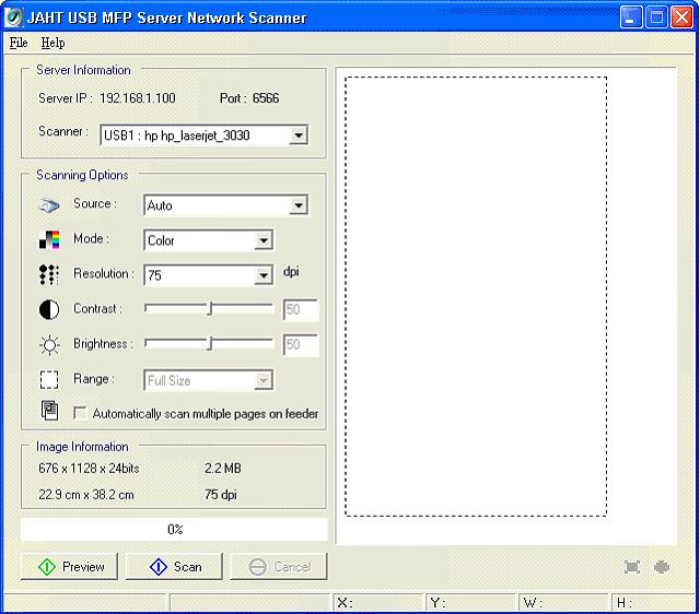 Select your scanner for USB1 port or USB2 port. 3. Set the options.