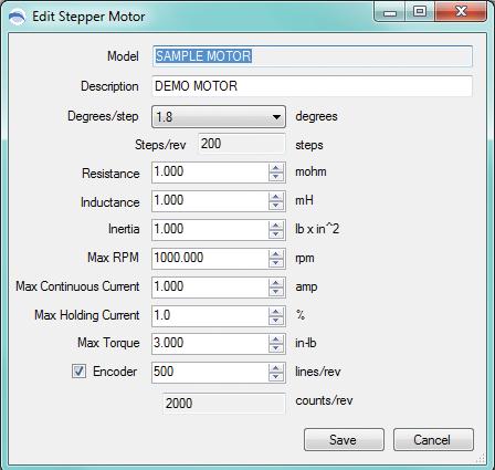7 : t h e M o t o r t a b Figure 7-3: Edit Stepper Motor Window with Data