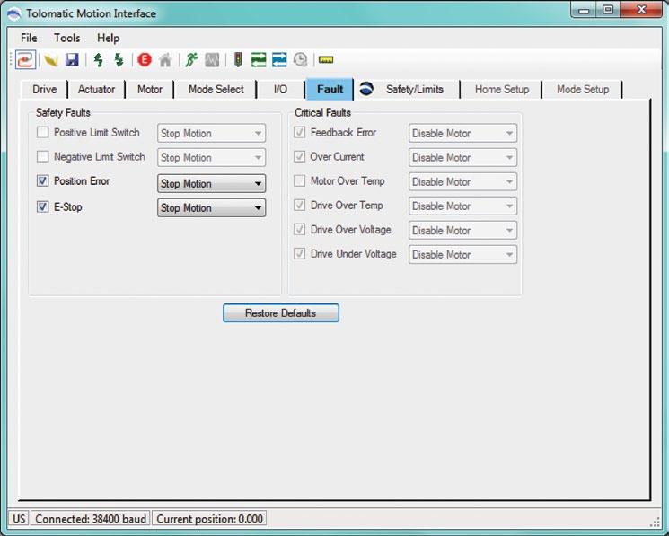The Fault Tab10 10.1 Using the Fault Tab The Fault tab allows the user to configure the response of the Safety Faults.