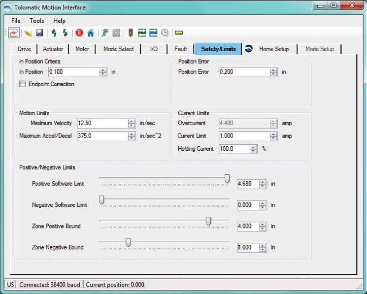 The Safety/Limits Tab11 11.1 Using the Safety/Limits Tab The Safety/Limits tab is used to configure Safety parameters, Motion Limits and setup such features as Endpoint Correction or Zone Output.