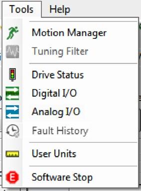 Drive Status Tool17 17.1 Using the Drive Status Tool The Drive Status Tool is launched from the Tools Menu in the TMI interface menu bar or the Tool Bar.