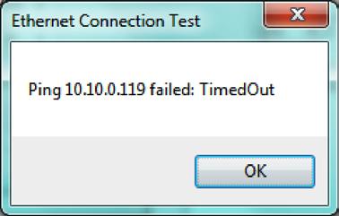 Figure 18-4: Testing indicates a failed attempt for Ethernet connection To configure the ACS drive for DHCP server in order to dynamically assign an IP Address: check the Obtain an IP address