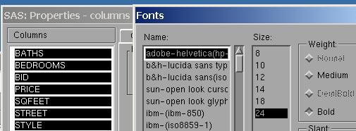 Changing the Default Data Set Fonts The default font for the data set row and column labels, and cell entries may vary from system to system.