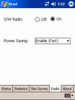 Radio tab S/W Radio Power Saving Select Off or On to turn off/on Radio Frequency function.