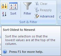 Example: Insert a column to the left of Column O (Pol_status). Name the column Net Premium. Sort Make sure the active cell is in a table column containing data.
