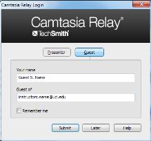 Guest Presenters If you would like to have a guest record a Camtasia Relay presentation for use in your course, he/she can enter your UCI email address (your.name@uci.