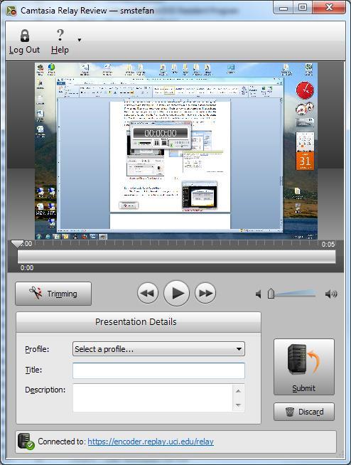 (pause or stop). Editing Camtasia Relay Recordings The Camtasia Relay Recorder allows you to trim several seconds from the beginning and the ending of your presentation.