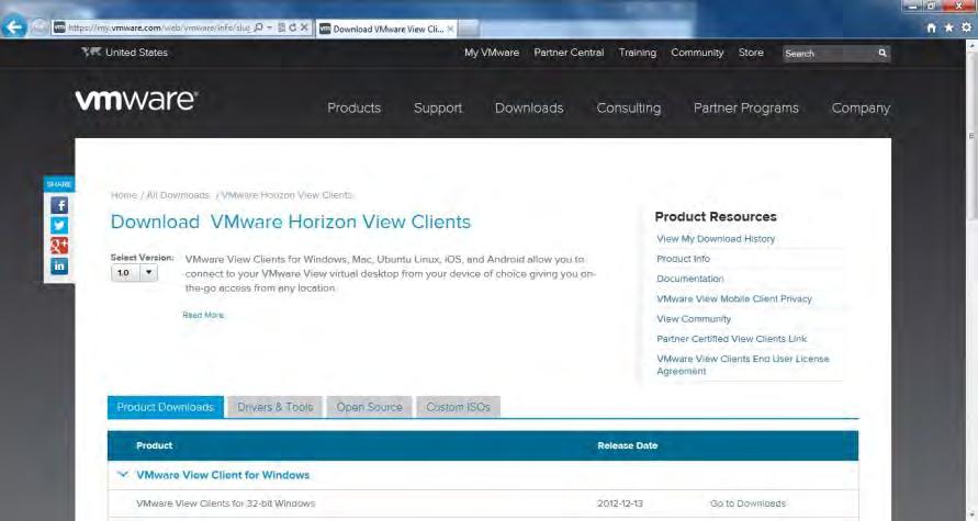 You ll then be present with the VMware Horizon View web page. Click View Client for Windows link. o Note: The web page is clever and will determine what operating system you re using.