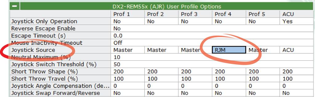 6.4 Programming Before using the compact remote modules, update the system's User Profile Options and System Settings, as detailed below. 6.4.1 User profile options In the User Profile Options section, set the Joystick Source option to the type of remote module for one of the available profiles.