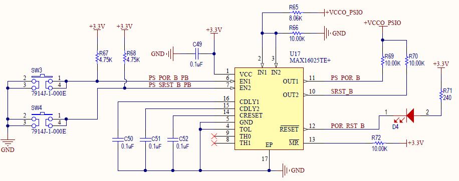 Figure 6 PS Power-up Reset Circuit 3.17 SOM Reset Input The UltraZed-EV SOM can be reset via an active low reset signal from the custom Carrier Card (SOM_RESET_IN_N) connected to the JX1 connector.