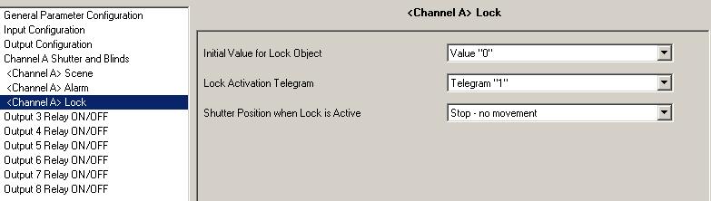 14.6. Lock Function When lock function is enabled it allows, as a result of receiving a telegram on the <Channel x> Lock Function; to set the shutter in a defined position and force it to maintain