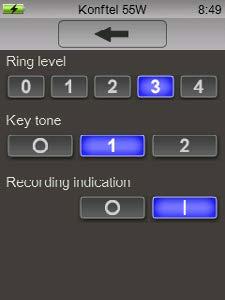SETTINGS ADJUSTING SOUND EFFECTS Press Sound in the menu. Make your settings by pressing the buttons and end with the back arrow. Ring level This setting is only for incoming calls via Bluetooth.