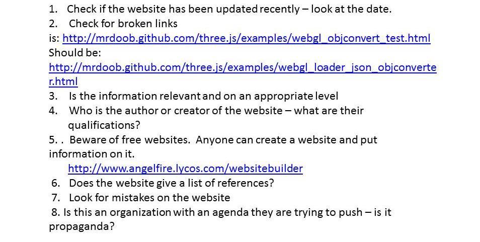 EVALUATING WEBSITES WITH INFORMATION