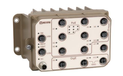 Bulkhead sockets Application Managed GigE EN 50155 PoE Switch; Viper-112-T3G-P8; Fa.